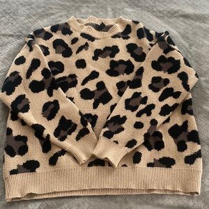 Leopard print crew neck sweater